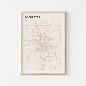 Affiche de carte de Rochester, impression de Rochester, affiche de Rochester, art mural Rochester, Minnesota, cadeau de voyage, impression Scandi