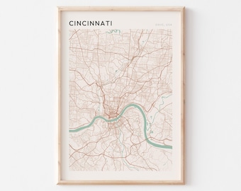 Cincinnati Map Poster, Cincinnati Print, Cincinnati Poster, Cincinnati Wall Art, Ohio, Travel Gift, Scandi Poster