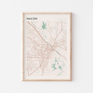 Macon-kartaposter, Macon-tryck, Macon-affisch, Macon-väggkonst, Georgia, resepresent, bondgårdsväggdekor, jubileumspresent