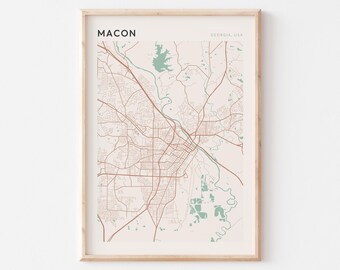 Macon Map Poster, Macon Print, Macon Poster, Macon Wall Art, Georgia, Travel Gift, Farmhouse Wall Decor, Anniversary Gift