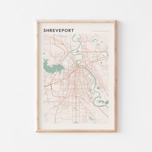 Affiche de carte de Shreveport, impression de Shreveport, affiche de Shreveport, art mural Shreveport, Louisiane, cadeau de voyage, affiche Scandi