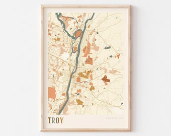 Póster con mapa de Troya, lámina de Troya, póster de Troya, arte mural de Troya, Nueva York, regalo de viaje, arte mural bohemio