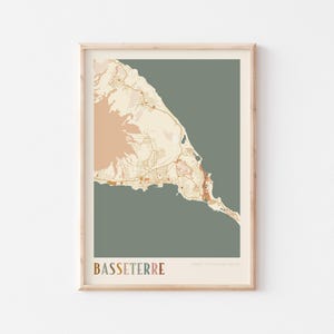 Affiche de carte de Basseterre, impression de Basseterre, affiche de Basseterre, art mural Basseterre, Saint-Kitts-et-Nevis, cadeau de voyage, affiche bohème