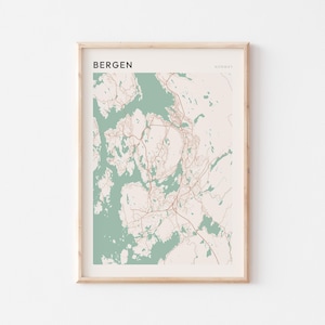 Bergen Map Poster, Bergen Print, Bergen Poster, Bergen Wall Art, Norway, Travel Gift, Scandi Poster
