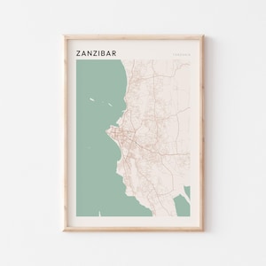 Affiche de carte de Zanzibar, impression de Zanzibar, affiche de Zanzibar, art mural Zanzibar, Tanzanie, cadeau de voyage, art minimaliste