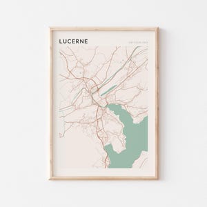 Affiche de carte de Lucerne, impression de Lucerne, affiche de Lucerne, art mural de Lucerne, Suisse, cadeau de voyage, impression minimaliste