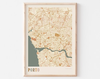 Affiche de carte de Porto, impression de Porto, affiche de Porto, art mural de Porto, Portugal, cadeau de voyage, art mural bohème