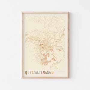 Cartel del mapa de Quetzaltenango, Impresión de Quetzaltenango, Cartel de Quetzaltenango, Arte de la pared de Quetzaltenango, Guatemala, Regalo de viaje, Cartel Boho