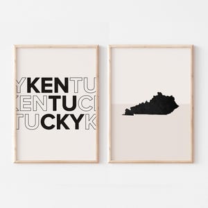 Lot de 2 impressions Kentucky, impression Kentucky, affiche de carte Kentucky, impression carte Kentucky art mural bohème minimaliste, art mural Kentucky