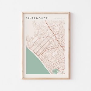 Affiche de carte de Santa Monica, impression de Santa Monica, affiche de Santa Monica, art mural Santa Monica, Californie, cadeau de voyage, décoration murale de ferme
