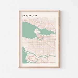 Póster de mapa de Vancouver, arte mural de Vancouver, mapa de Vancouver, póster de Vancouver, impresión de Vancouver, Vancouver, Vancouver, Canadá, Columbia Británica