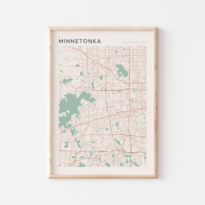 Affiche carte Minnetonka, impression Minnetonka, affiche Minnetonka, art mural Minnetonka, Minnesota, cadeau de voyage, impression Scandi