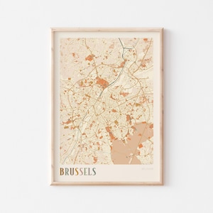 Affiche de carte de Bruxelles, impression de Bruxelles, affiche de Bruxelles, art mural Bruxelles, Bruxelles Belgique, cadeau de voyage, impression bohème