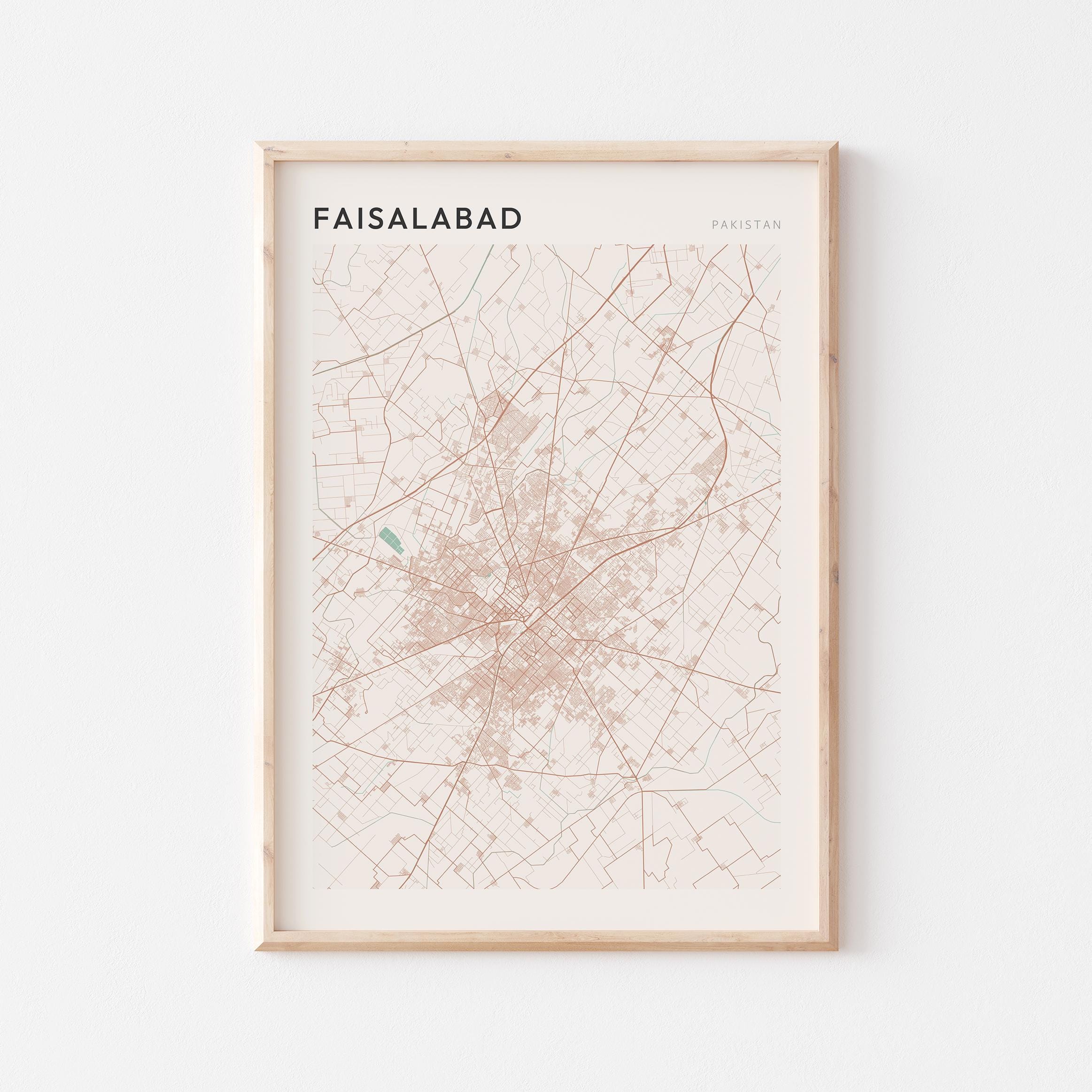 Faisalabad Map Poster, Faisalabad Print, Faisalabad Poster, Faisalabad Wall Art, Pakistan, Travel Gift, Scandi Print