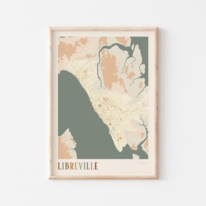 Affiche de carte de Libreville, impression de Libreville, affiche de Libreville, art mural Libreville, Gabon Afrique, cadeau de voyage, déco bohème