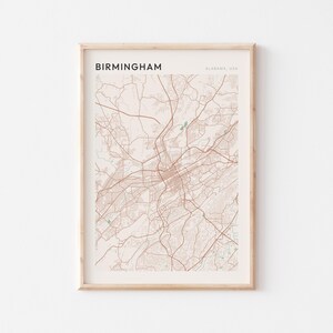 Affiche de carte de Birmingham, impression de Birmingham, affiche de Birmingham, art mural de Birmingham, Alabama, cadeau de voyage, décoration murale de ferme