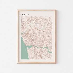 Affiche de carte de Porto, impression de Porto, affiche de Porto, art mural de Porto, Portugal, cadeau de voyage, art mural Scandi