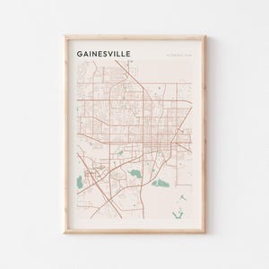 Gainesville-kaartposter, Gainesville-print, Gainesville-poster, Gainesville-muurkunst, Florida, reiscadeau, boerderijmuurdecor