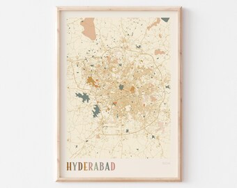 Hyderabad Karte Poster, Hyderabad Druck, Hyderabad Poster, Hyderabad Wandkunst, Indien, Reisegeschenk, Boho Wandkunst