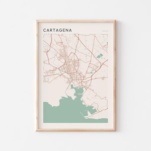 Affiche de carte de Carthagène, impression de Carthagène, affiche de Carthagène, art mural Carthagène, Espagne, cadeau de voyage, impression minimaliste