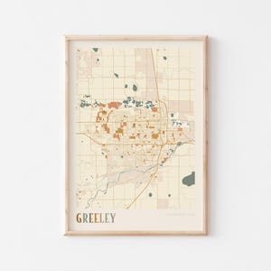 Affiche de carte Greeley, impression Greeley, affiche Greeley, art mural Greeley, Colorado, cadeau de voyage, impression bohème
