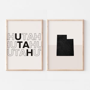 Lot de 2 impressions, impression de l'Utah, affiche de carte de l'Utah, impression de carte de l'Utah, art mural bohème minimaliste, art mural Utah