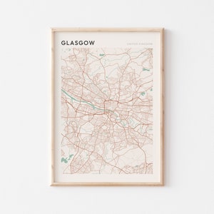 Glasgow Karte Poster, Glasgow Poster, Glasgow Wandkunst, Glasgow Print, Glasgow Karte Druck, Glasgow Karte, Reisen, Vereinigtes Königreich