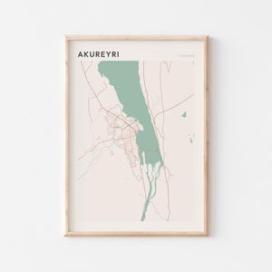 Cartel del mapa de Akureyri, impresión de Akureyri, cartel de Akureyri, arte de la pared de Akureyri, Islandia, regalo de viaje, decoración de la granja