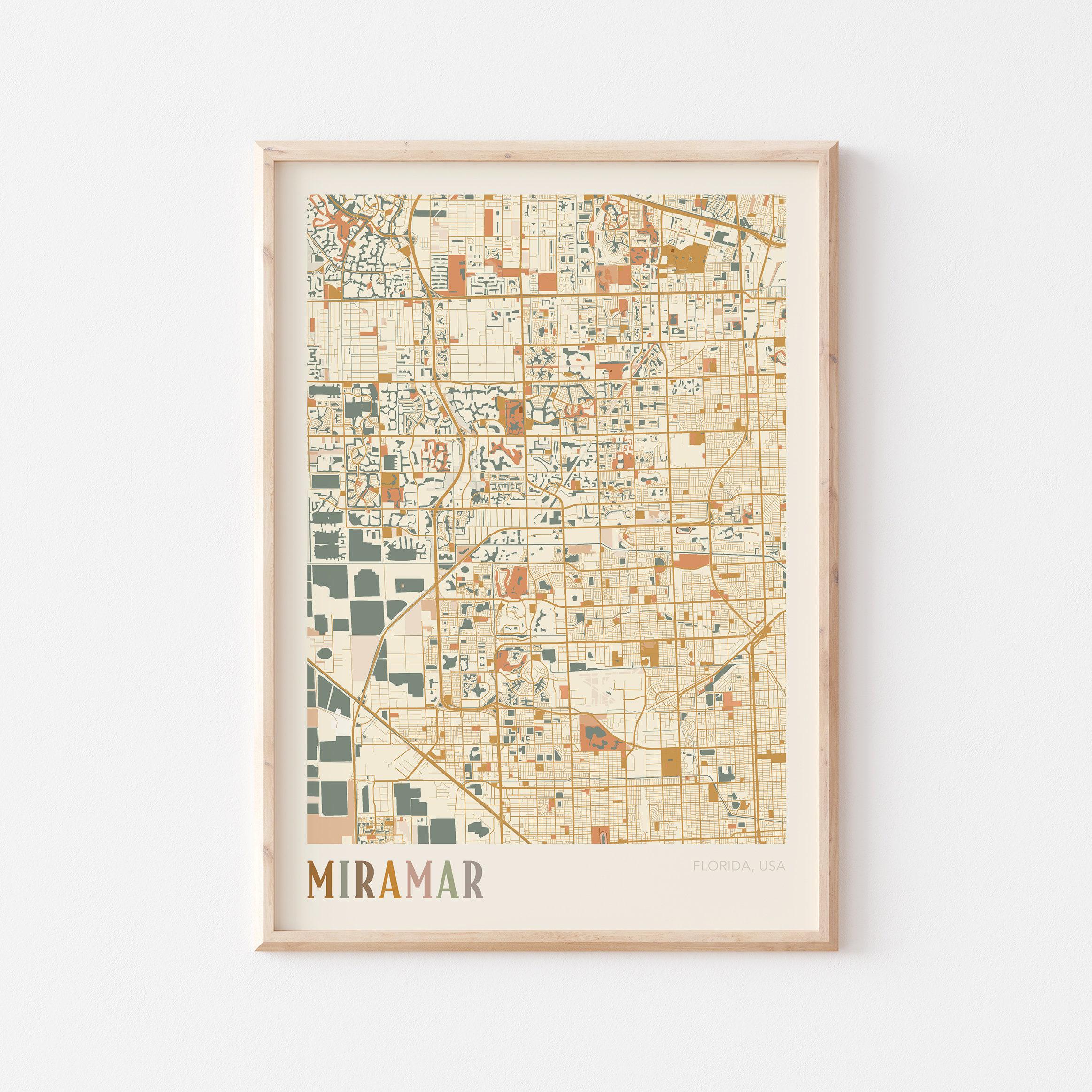 Miramar Map Poster, Miramar Print, Miramar Poster, Miramar Wall Art, Miramar City Map, Florida, Travel Gift, Boho Wall Art