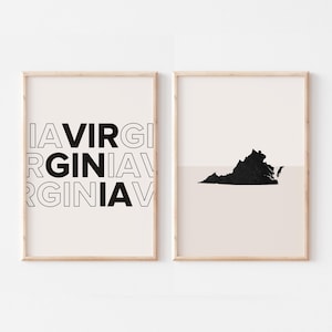Lot de 2 impressions Virginie, impression Virginie, affiche de carte Virginie, impression carte Virginie art mural Boho minimaliste, art mural Virginie