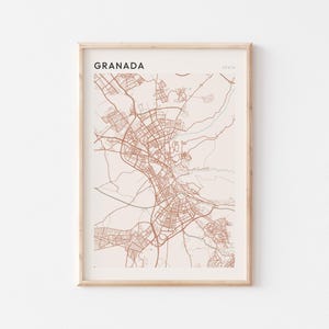 Affiche de carte de Grenade, impression de Grenade, affiche de Grenade, art mural de Grenade, Espagne, cadeau de voyage, impression minimaliste