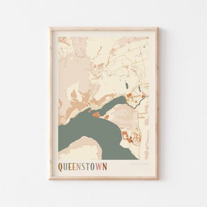 Pôster do mapa de Queenstown, arte de parede de Queenstown, mapa de Queenstown, pôster de Queenstown, impressão de Queenstown, Queenstown Nova Zelândia, arte de parede Boho