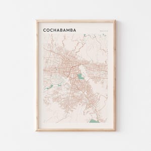 Affiche de carte de Cochabamba, impression de Cochabamba, affiche de Cochabamba, art mural de Cochabamba, Bolivie, cadeau de voyage, art minimaliste