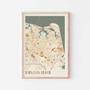 Póster de mapa de Virginia Beach, impresión de Virginia Beach, póster de Virginia Beach, arte de pared de Virginia Beach, Virginia, regalo de viaje, decoración bohemia