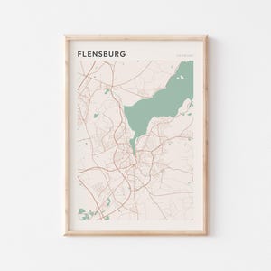 Mapa de Flensburg, lámina de Flensburg, póster de Flensburg, arte mural de Flensburg, Alemania, regalo de viaje, arte minimalista