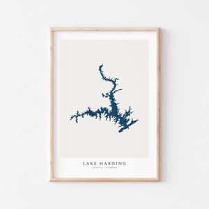 Lake Harding, impression Lake Harding, affiche Lake Harding, art Lake Harding, art mural lac, impression carte du lac, cadeau maison du lac, impression lac, Alabama
