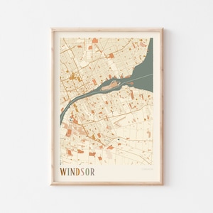 Póster del mapa de Windsor, arte mural de Windsor, mapa de la ciudad de Windsor, lámina artística de Windsor, póster de Windsor, Windsor, Ontario, Canadá, arte mural bohemio