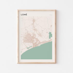 Affiche de la carte de Lomé, impression de Lomé, affiche de Lomé, art mural de Lomé, Togo Afrique, cadeau de voyage, art minimaliste