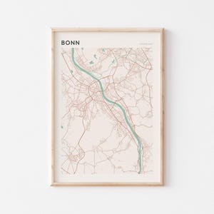 Affiche de carte de Bonn, impression de Bonn, affiche de Bonn, art mural de Bonn, Allemagne, cadeau de voyage, art minimaliste