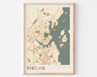 Poster con mappa di Portland, stampa di Portland, poster di Portland, decorazione murale di Portland, Maine, regalo di viaggio, arredamento boho