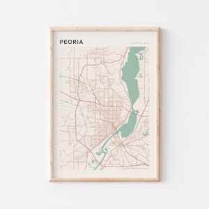 Affiche de carte de Peoria, impression de Peoria, affiche de Peoria, art mural de Peoria, Illinois, cadeau de voyage, affiche de Scandi