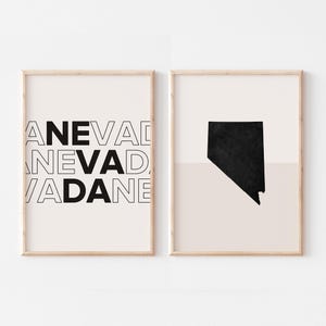 Ensemble de 2 impressions Nevada, impression Nevada, affiche de carte du Nevada, impression de carte du Nevada art mural bohème minimaliste, art mural Nevada