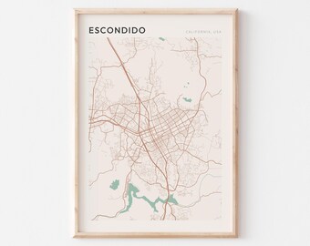 Affiche de carte d'Escondido, impression d'Escondido, affiche d'Escondido, art mural Escondido, Californie, cadeau de voyage, décoration murale de ferme, art mural de bureau