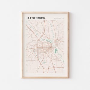 Affiche de carte de Hattiesburg, impression de Hattiesburg, affiche de Hattiesburg, art mural de Hattiesburg, Mississippi, cadeau de voyage, impression minimaliste