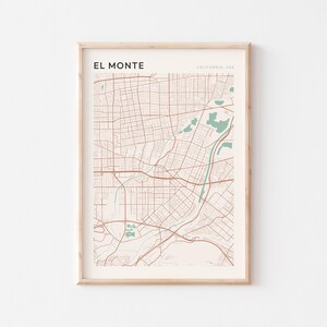 El Monte Map Poster, El Monte Print, El Monte Poster, El Monte Wall Art, California, Travel Gift, Scandi Print