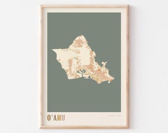 Oahu Map Poster, Oahu Print, Oahu Poster, Oahu Wall Art, Hawaii, Travel Gift, Boho Print, Christmas Gift, Birthday Gift, Scandi Poster