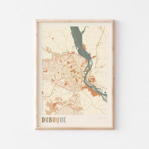 Póster con mapa de Dubuque, impresión de Dubuque, póster de Dubuque, arte mural de Dubuque, Iowa, regalo de viaje, impresión boho