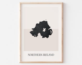 Nordirland karta poster, Nordirland tryck, Nordirland karta tryck minimalistisk boho väggkonst, Nordirland konsttryck dekor