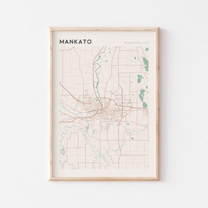 Affiche de carte Mankato, impression Mankato, affiche Mankato, art mural Mankato, Minnesota, cadeau de voyage, impression Scandi