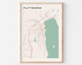 Plattsburgh Map Poster, Plattsburgh Print, Plattsburgh Poster, Plattsburgh Wall Art, New York, Travel Gift, Scandi Poster